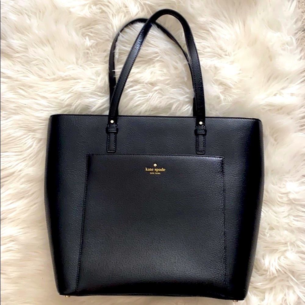 Kate Spade black leather large tote bag